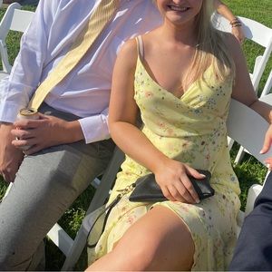 Loft yellow floral faux wrap dress